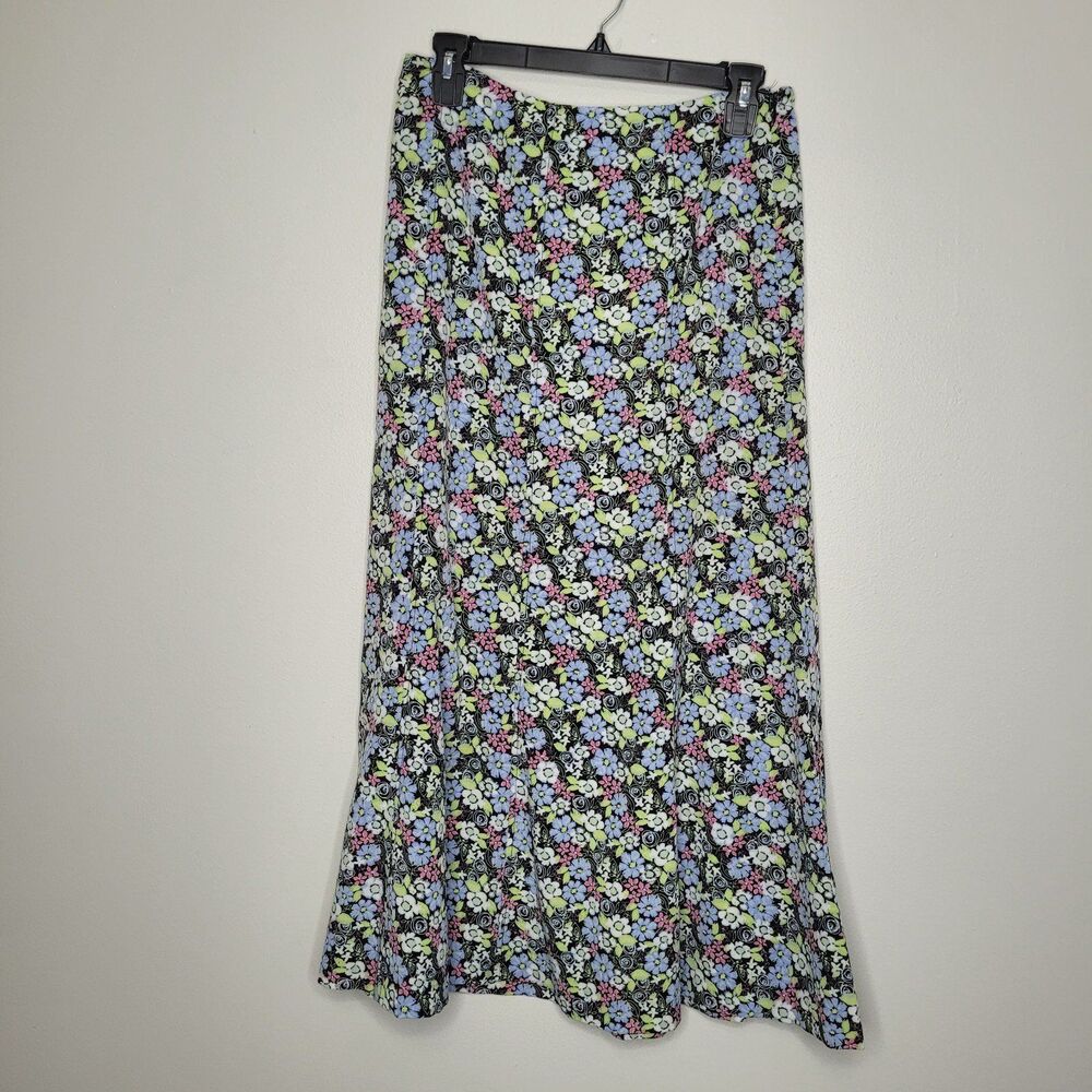 Vintage y2k bright ditsy floral trumpet style midi hippie cute skirt size 6 - Picture 1 of 6